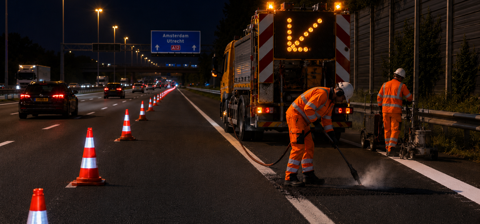 afvalreparatie en belijning nacht